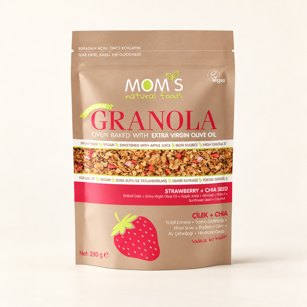 MOM'S Granola 280 g Çilek ve Chia – stüdyo çekimi