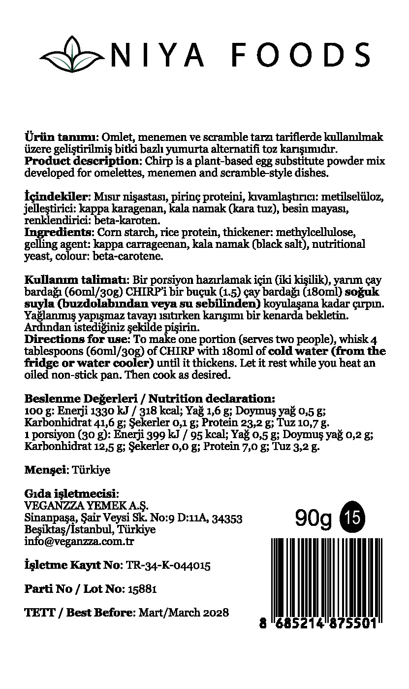 NIYA FOODS CHIRP Bitkisel Yumurta İkamesi Karışımı 90 g