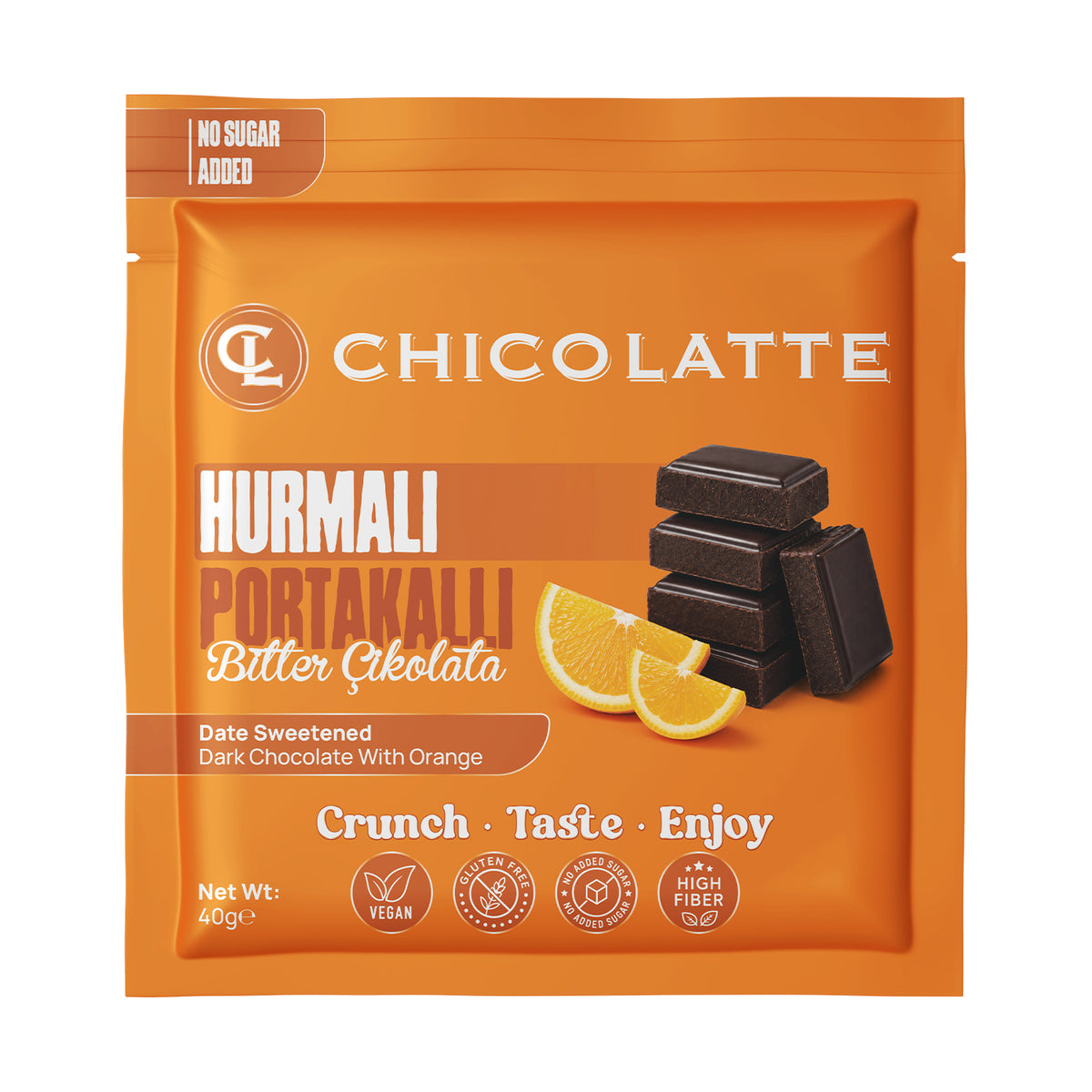 CHICOLATTE Portakallı Hurmalı Bitter Çikolata 40 g