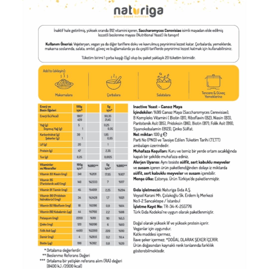 NATURIGA Nutritional Yeast (Besin Mayası) 100 g
