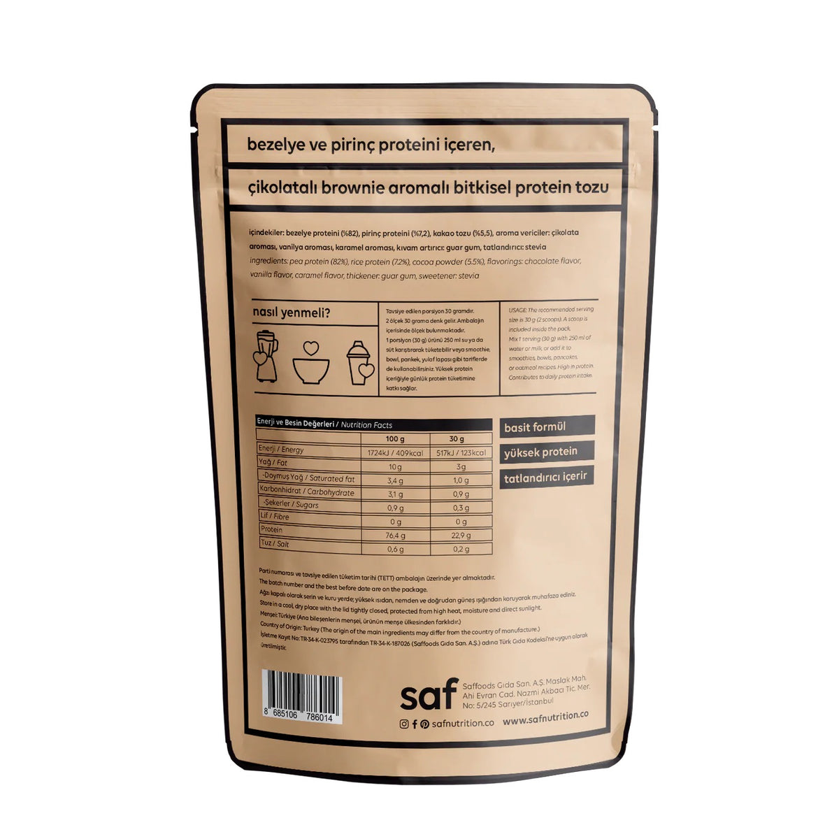 SAF Chocolate Brownie Simple Protein Mix 600 g