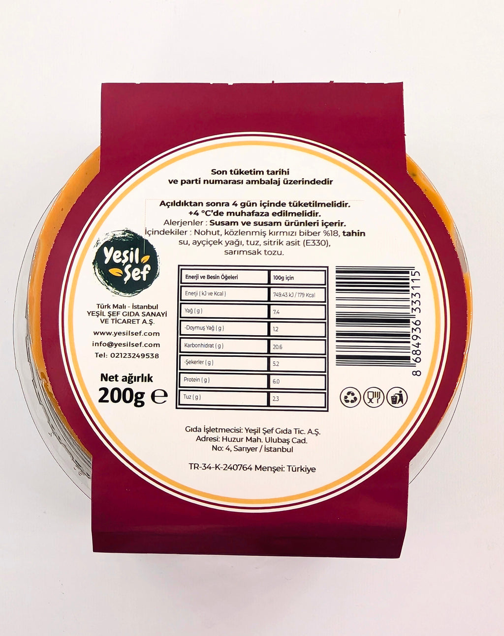 YEŞİL ŞEF Köz Biberli Humus 200 g