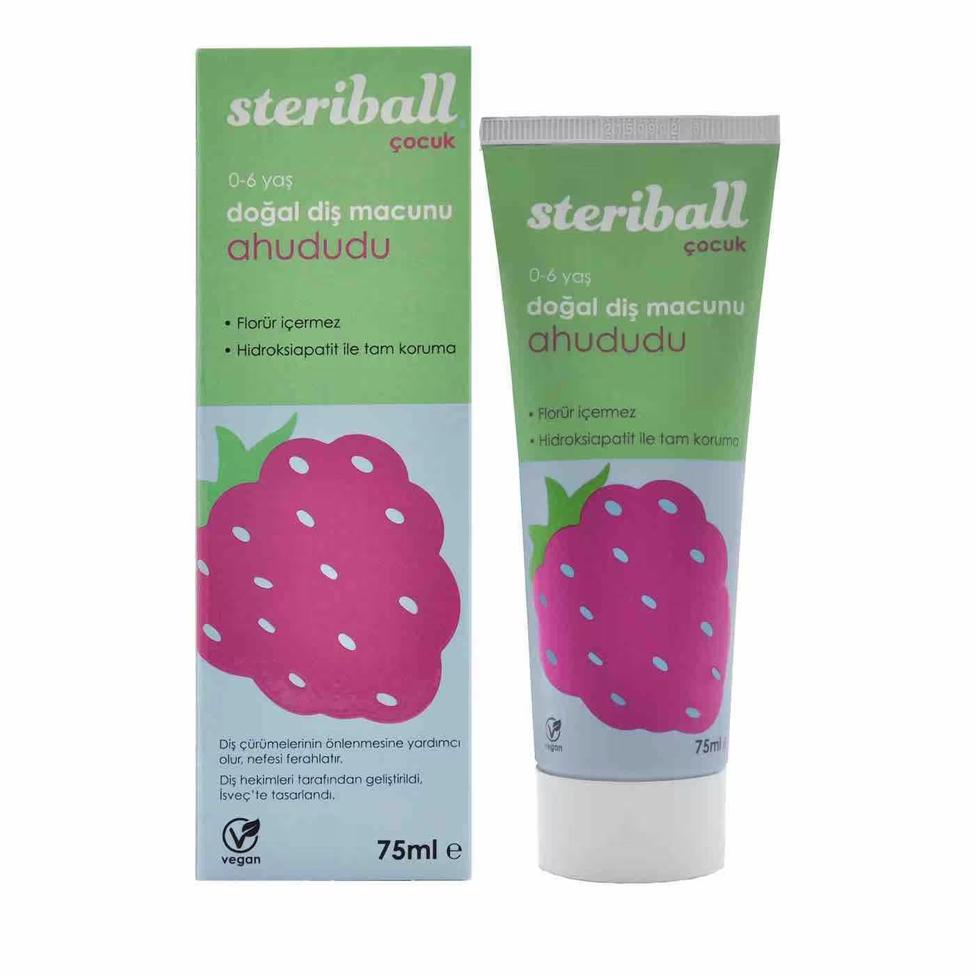 STERIBALL Çocuk Doğal Diş Macunu Ahududu 75 ml