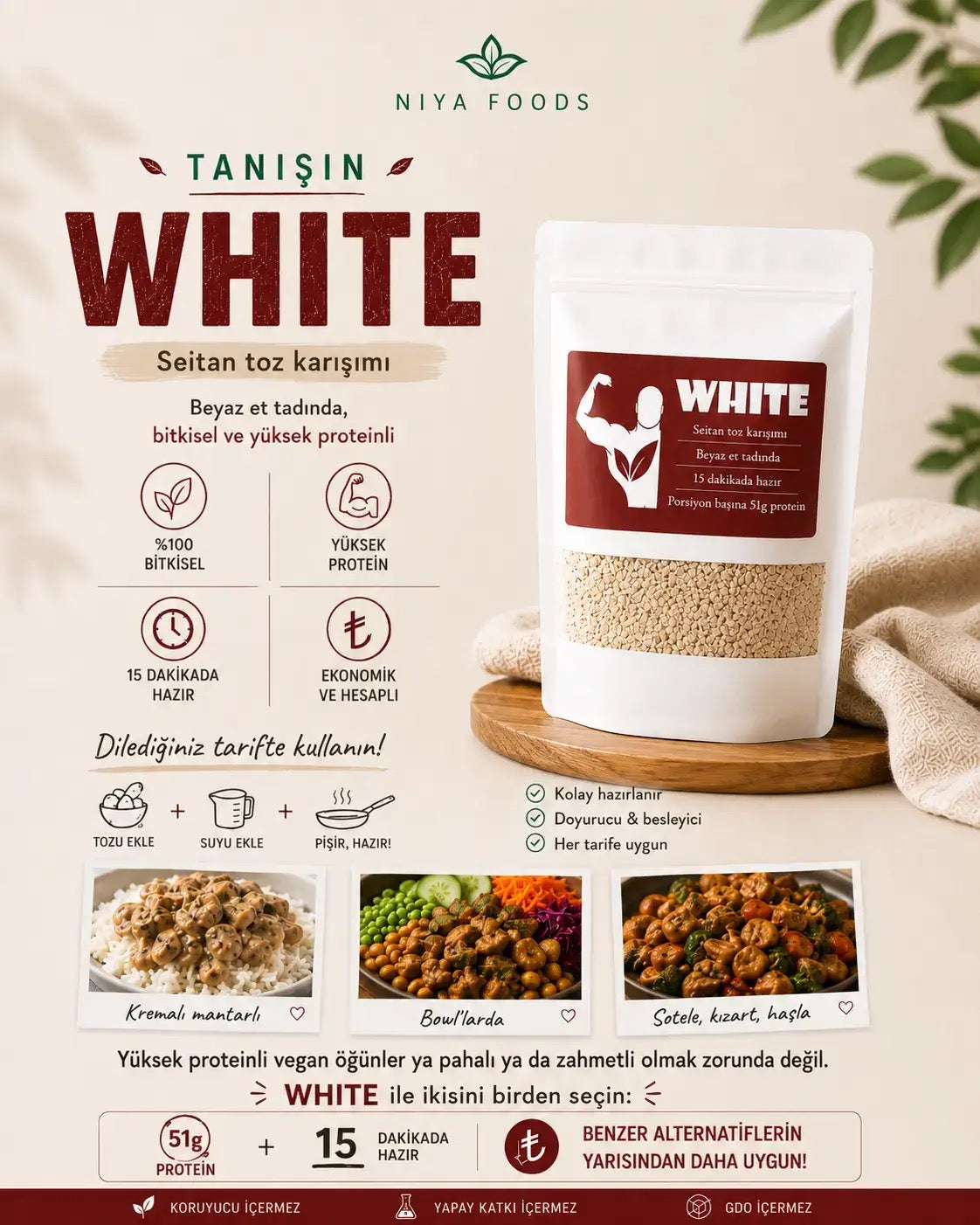 NIYA FOODS WHITE Seitan Toz Karışımı 90 g