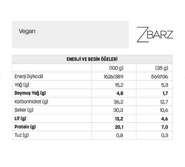 ZBARZ Vegan Yer Fıstıklı Proteinli Meyve Barı 35 g