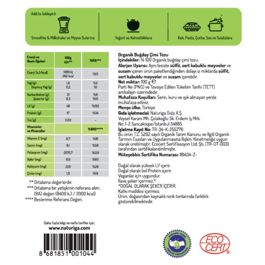 NATURIGA Organik Buğday Çimi Tozu 100 g