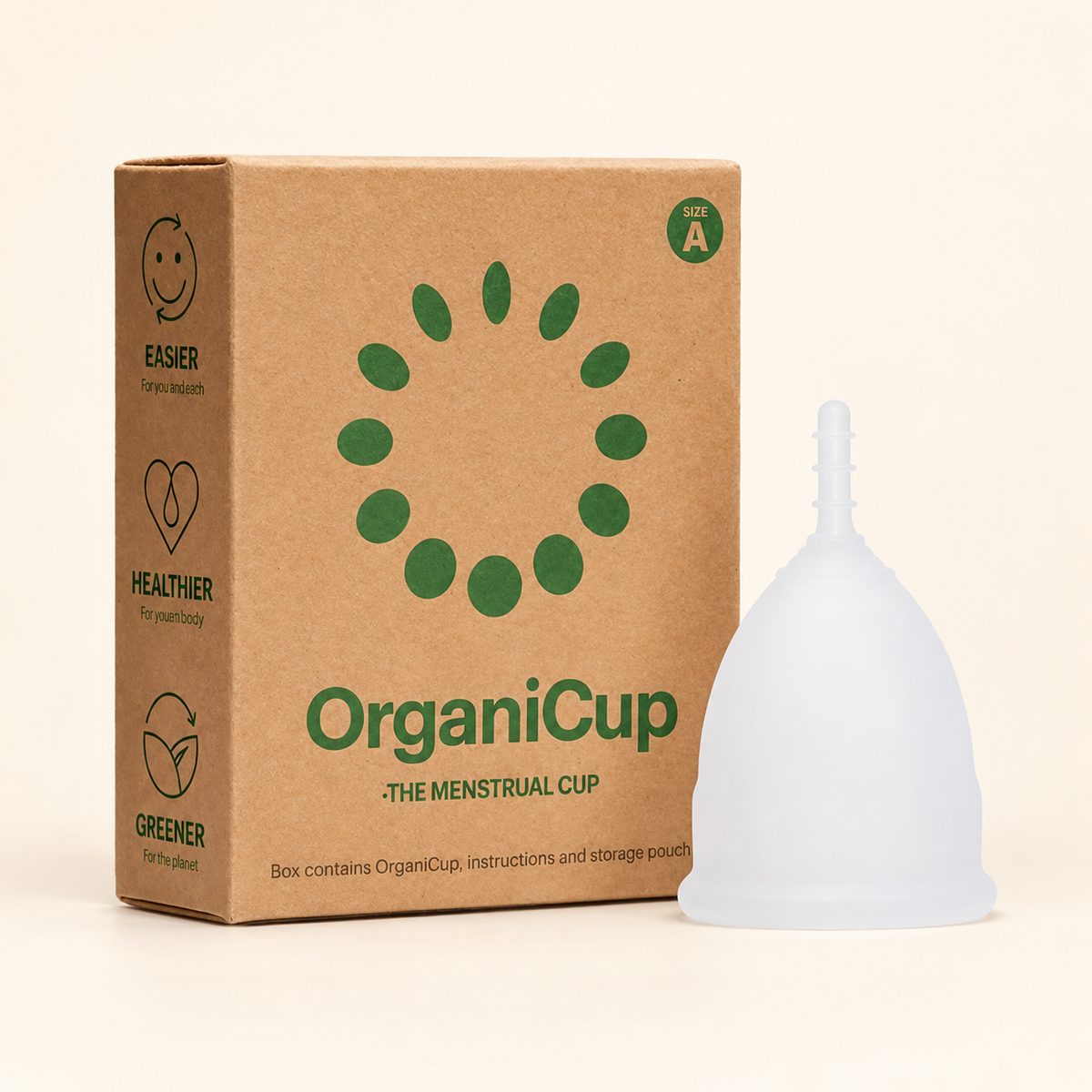 AllMatters OrganiCup Model A regl kabı ve karton kutusu
