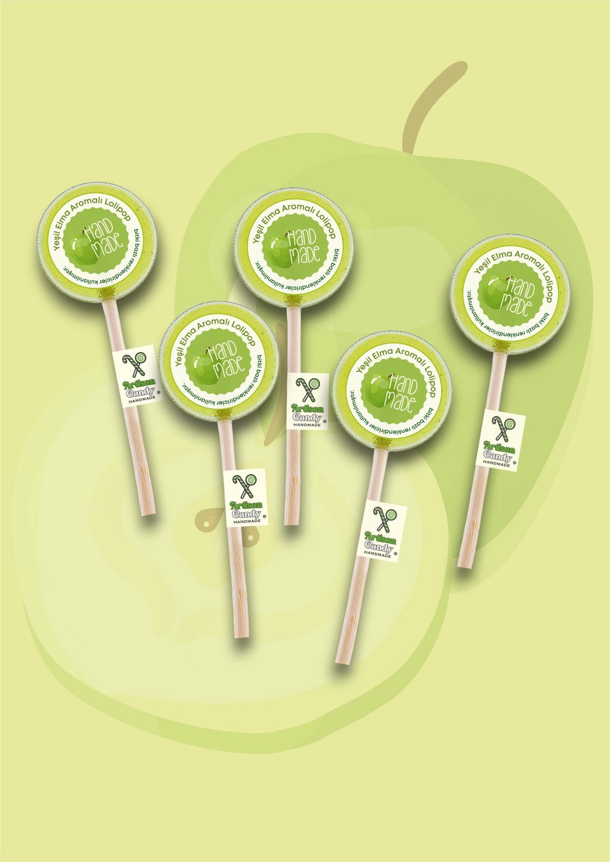 ARTISAN CANDY El Yapımı Meyve Aromalı Kristal Lolipop YEŞİL ELMA 16 g (1 adet)