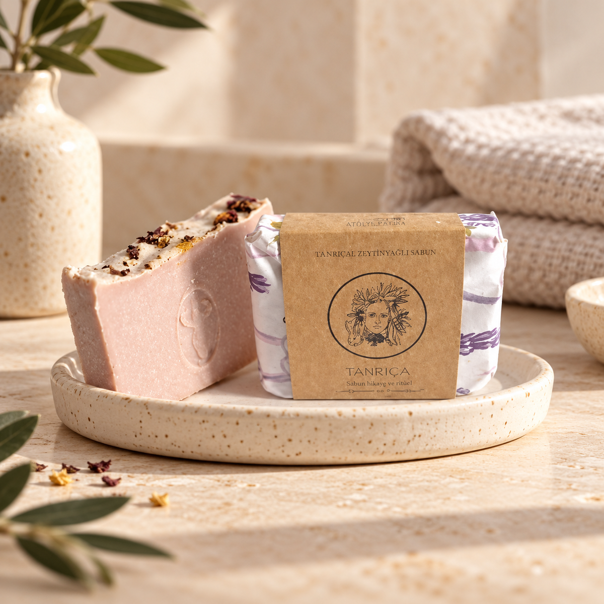 ATÖLYE PATİKA Tanrıça Zeytinyağlı Sabun 95 g – sunum önerisi