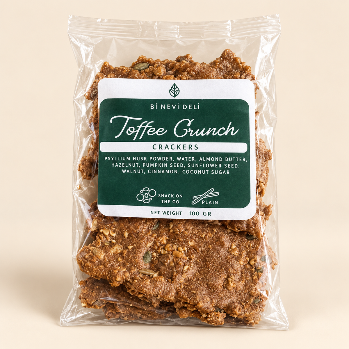Bİ NEVİ DELİ Toffee Crunch Tatlı Kraker 100 g – stüdyo çekimi
