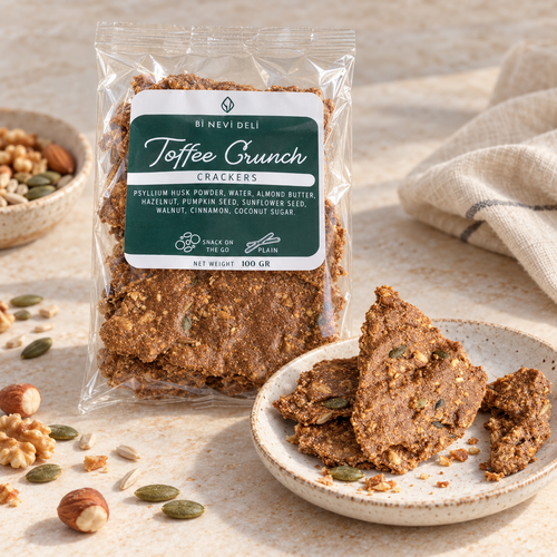 Bİ NEVİ DELİ Toffee Crunch Tatlı Kraker 100 g – sunum önerisi