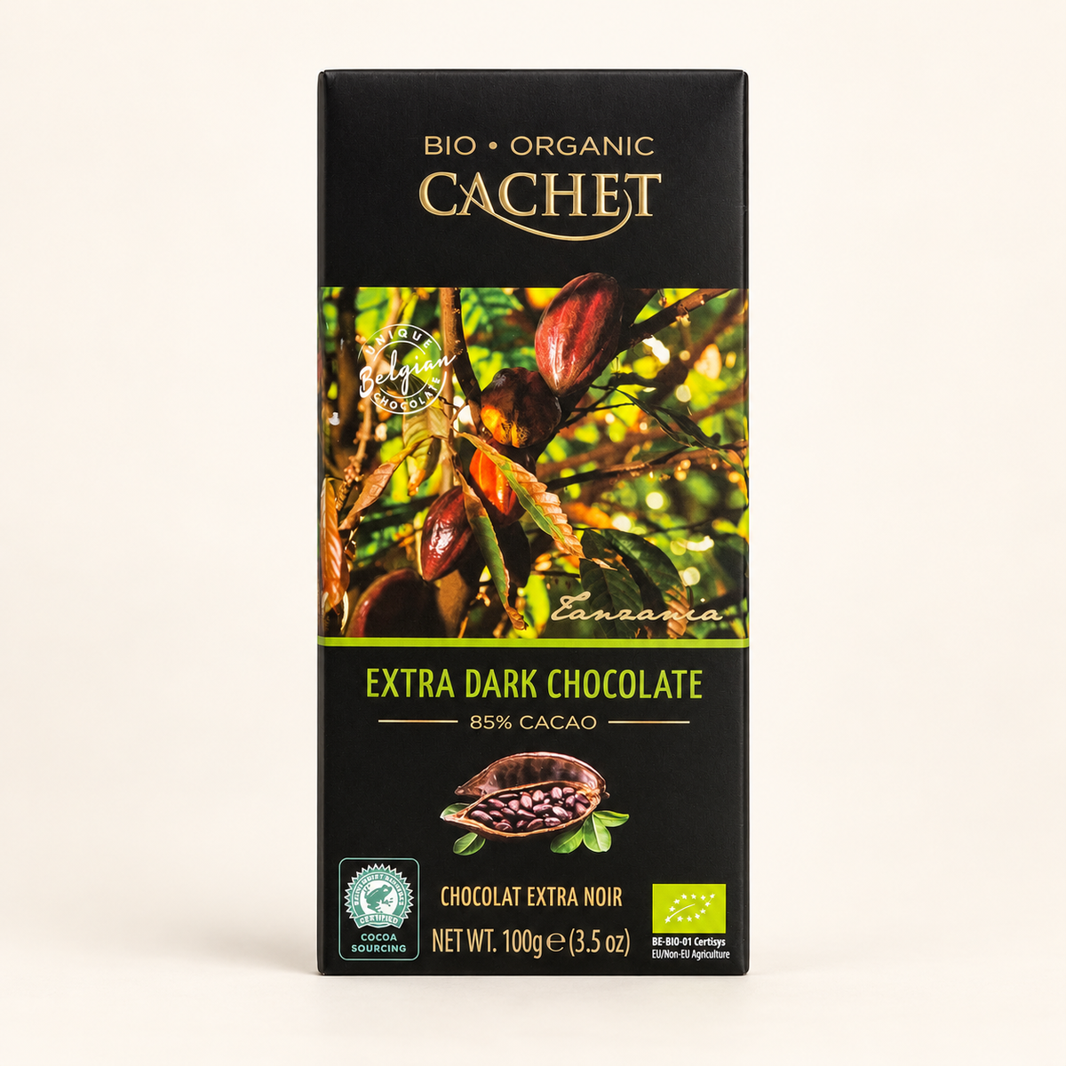 CACHET Organik Bitter Çikolata %85  90 gram – stüdyo çekimi