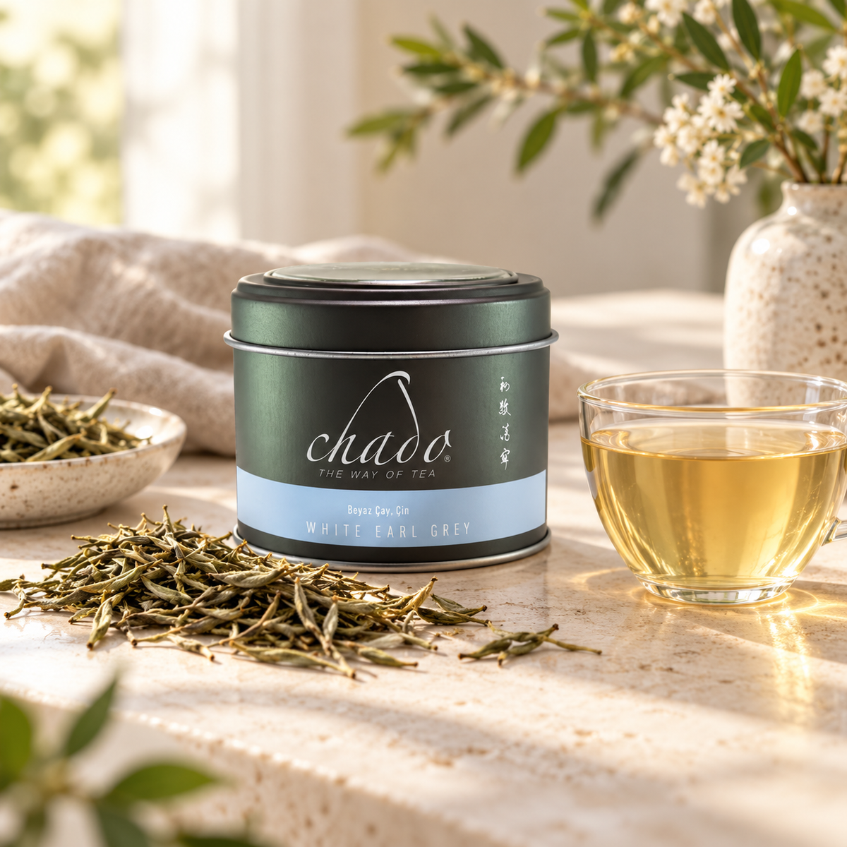CHADO White Earl Grey Bergamut Aromalı Beyaz Çay 50 g – sunum önerisi