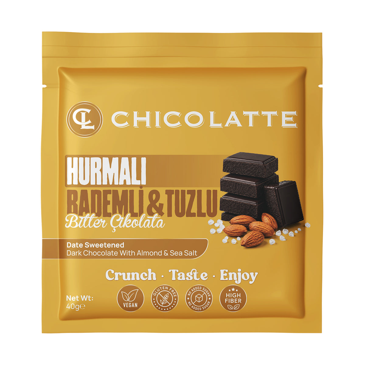 CHICOLATTE Bademli ve Deniz Tuzlu Hurmalı Bitter Çikolata 40 g