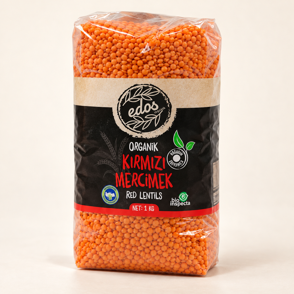 EDOS Organik Kırmızı Mercimek 1 kg – stüdyo çekimi