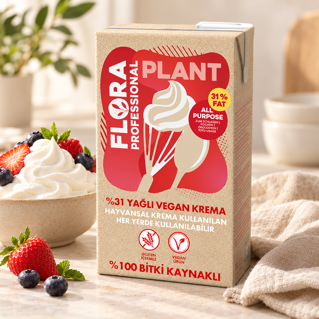 FLORA PROFESSIONAL %31 Bitkisel Yağlı Vegan Kremsos 1 L – sunum önerisi