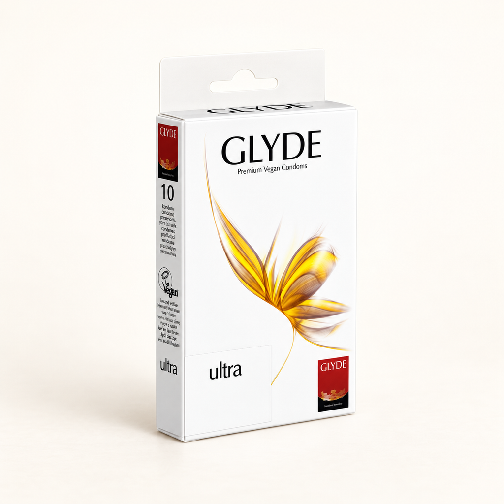 GLYDE Vegan Prezervatif Ultra – stüdyo çekimi
