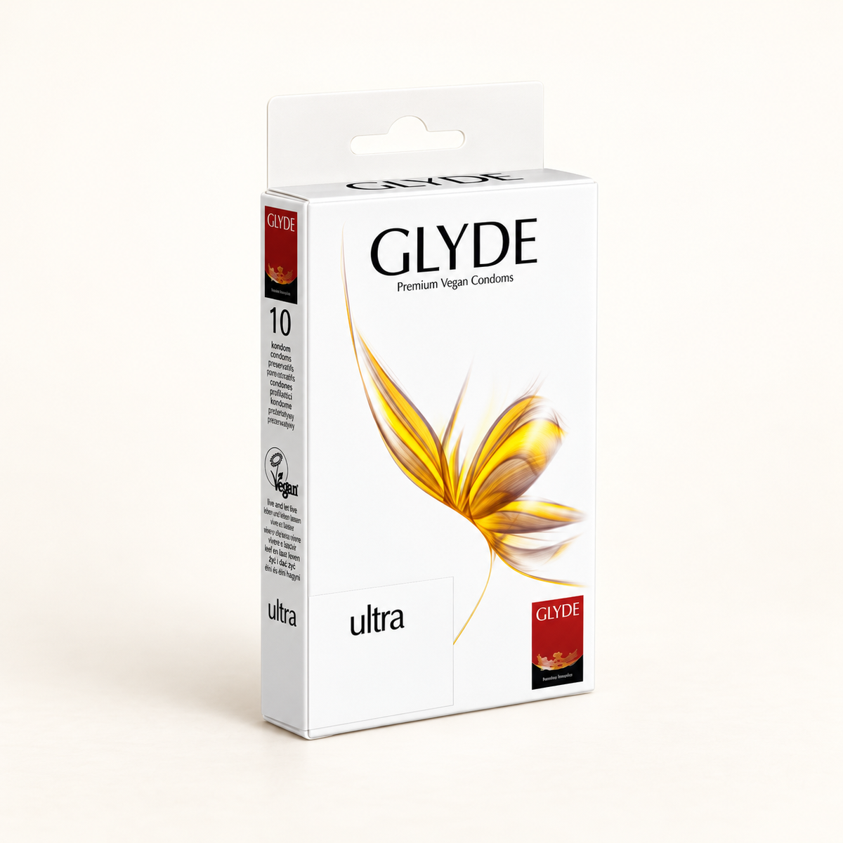 GLYDE Vegan Prezervatif Ultra – stüdyo çekimi
