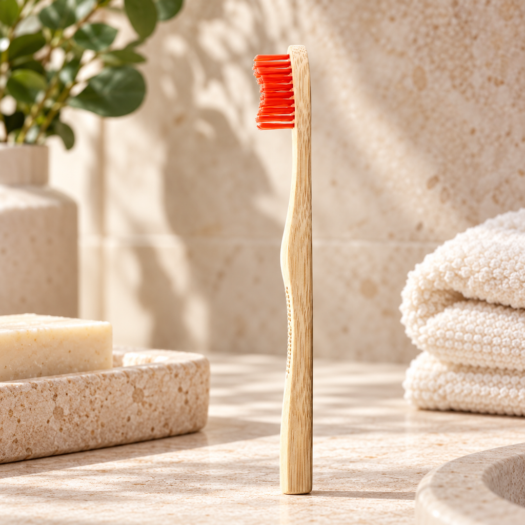 HUMBLE BRUSH Bambu Yetişkin Diş Fırçası Medium- Orta Sert KIRMIZI – sunum önerisi