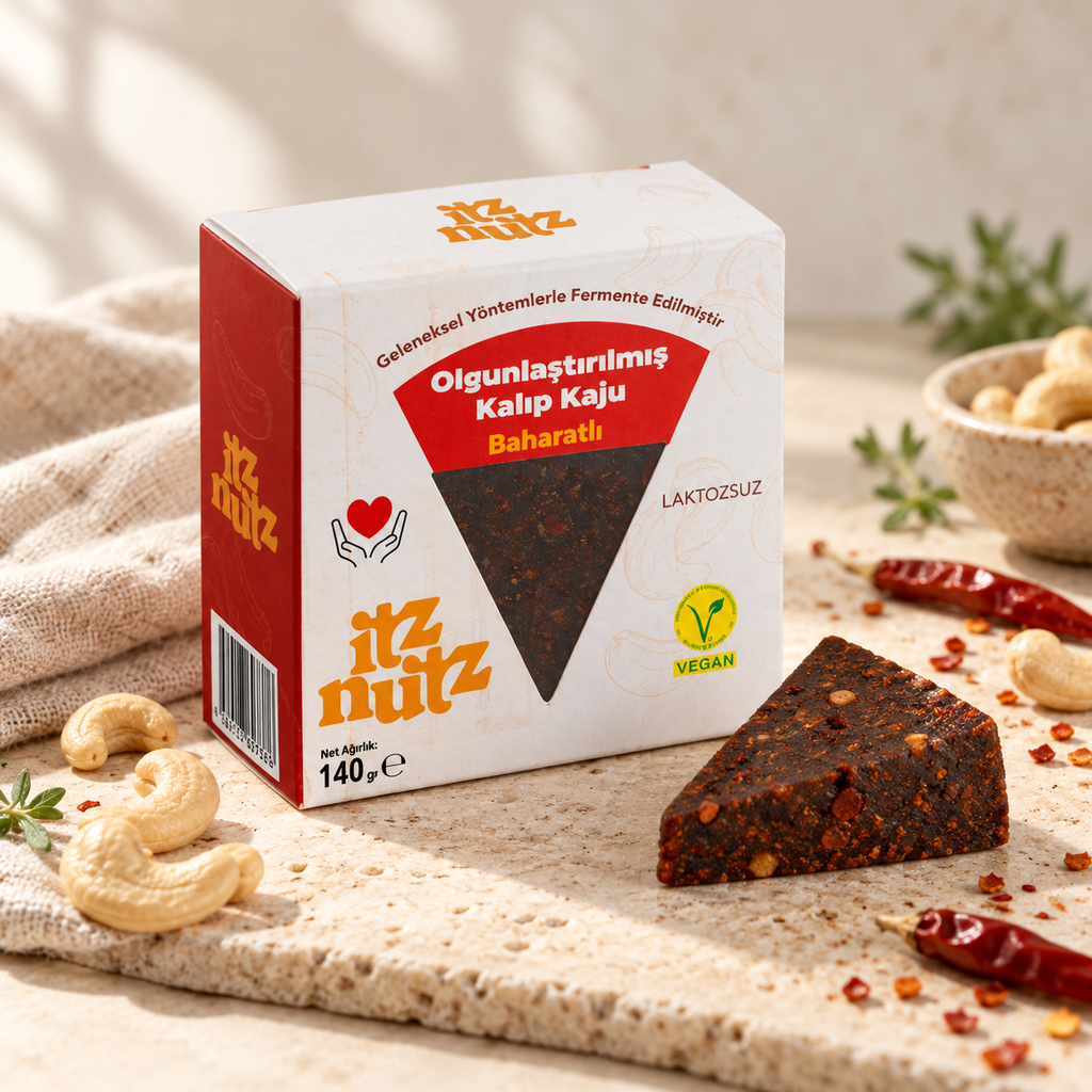 ITZ NUTZ Baharatlı Sert Kaju Peyniri 140 g (Peynir gibi) – sunum önerisi