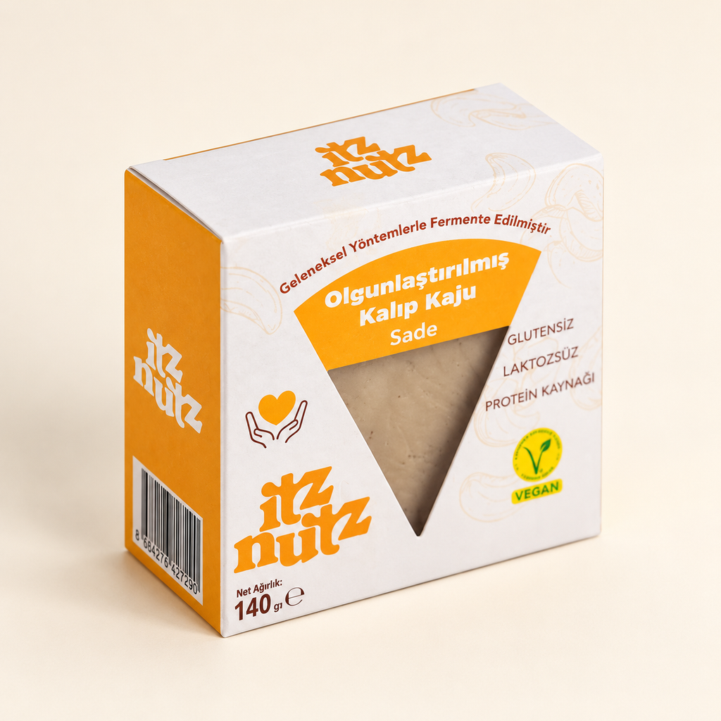 ITZ NUTZ Olgunlaştırılmış Sade Kalıp Kaju 140 g (Peynir gibi) – stüdyo çekimi