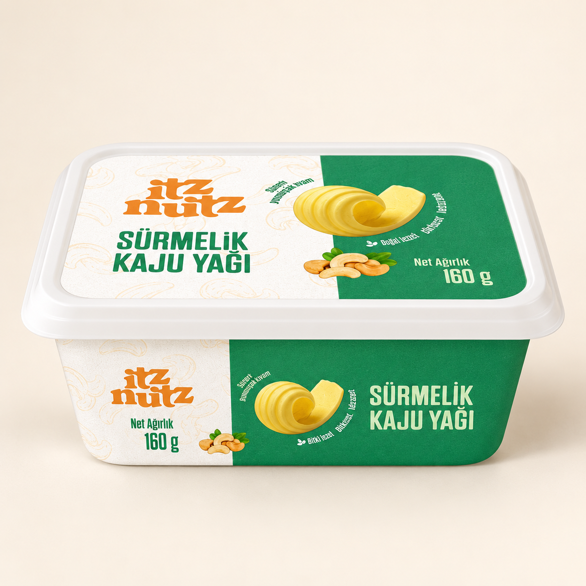ITZ NUTZ Sürmelik Kaju Yağı 160 g (Vegan Tereyağı) – stüdyo çekimi