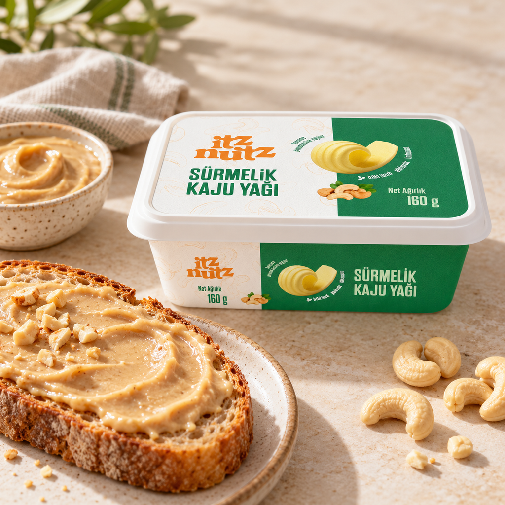 ITZ NUTZ Sürmelik Kaju Yağı 160 g (Vegan Tereyağı) – sunum önerisi