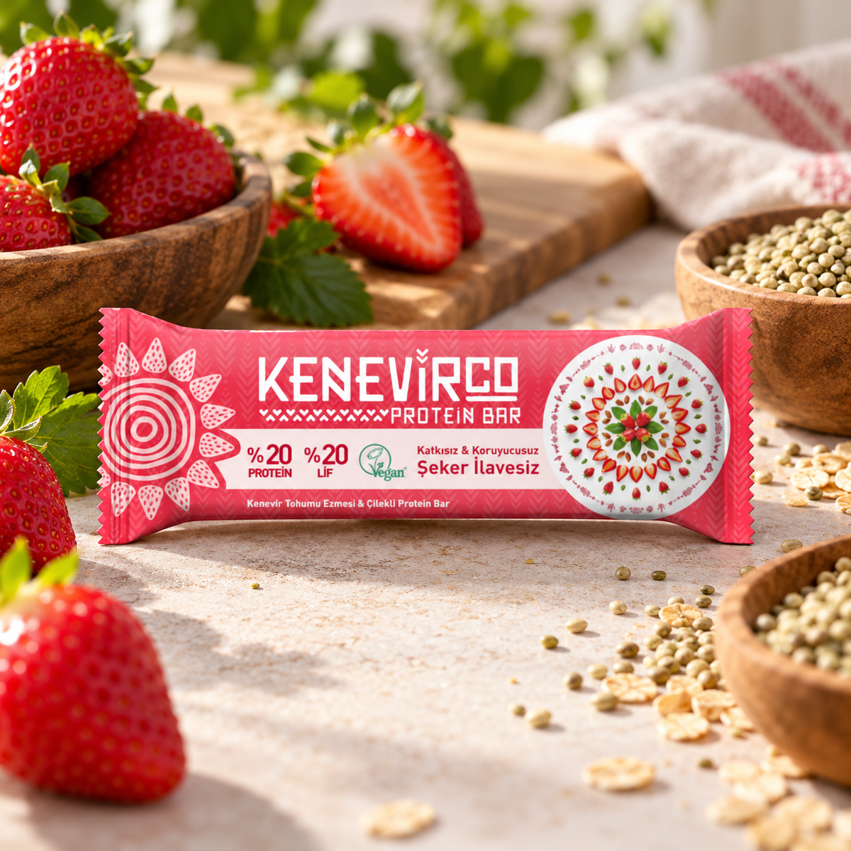 KenevirCo Çilekli Protein Bar 40 g – sunum önerisi