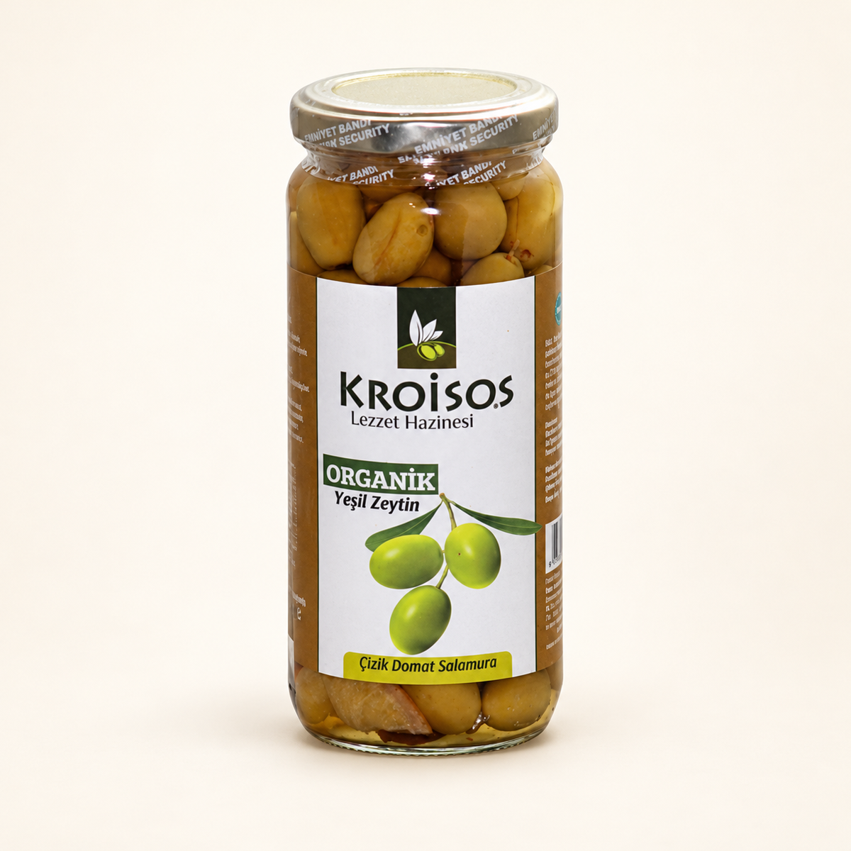 Kroisos Organik Çizik Yeşil Zeytin 300 g – stüdyo çekimi