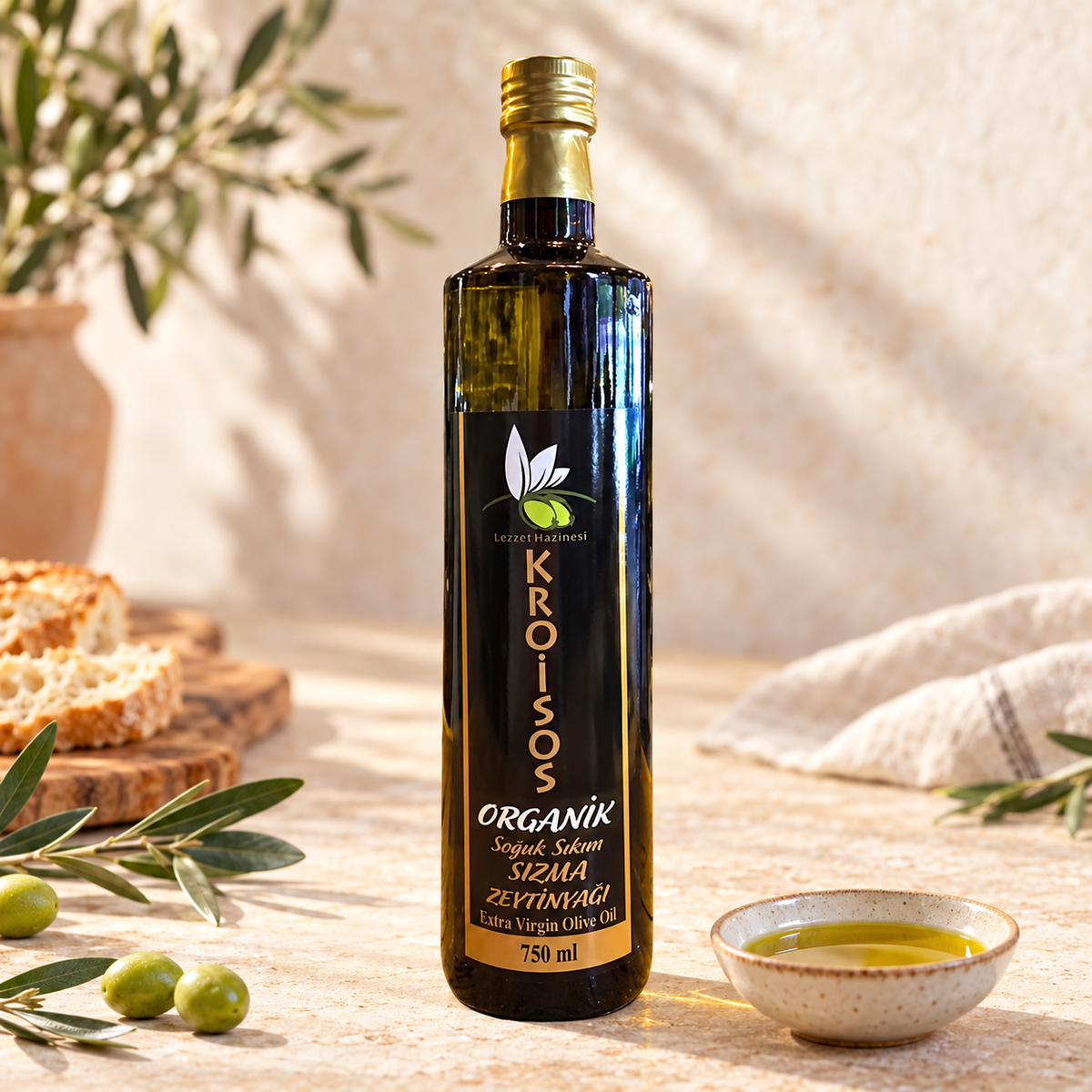 KROISOS Organik Sızma Zeytinyağı 750 ml – sunum önerisi
