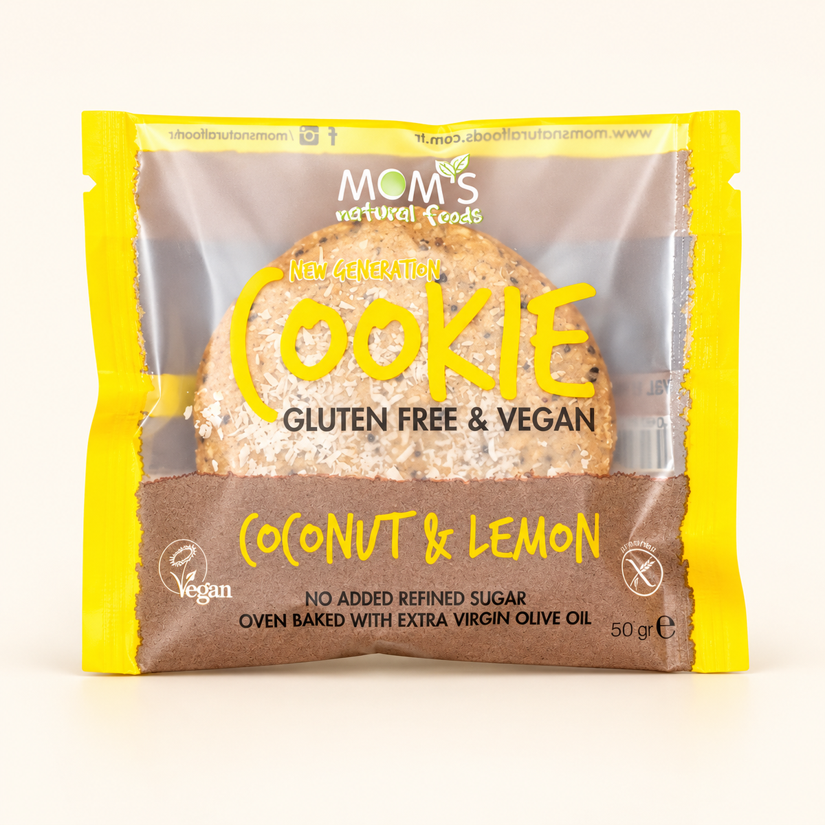 MOM'S Glutensiz Cookie Coconut & Lemon 50 g – stüdyo çekimi