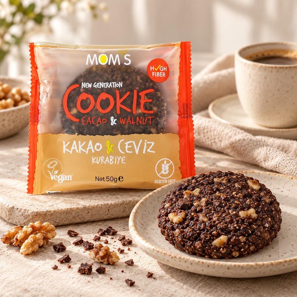 MOM'S Glutensiz Cookie Kakao Ceviz 50 g – sunum önerisi
