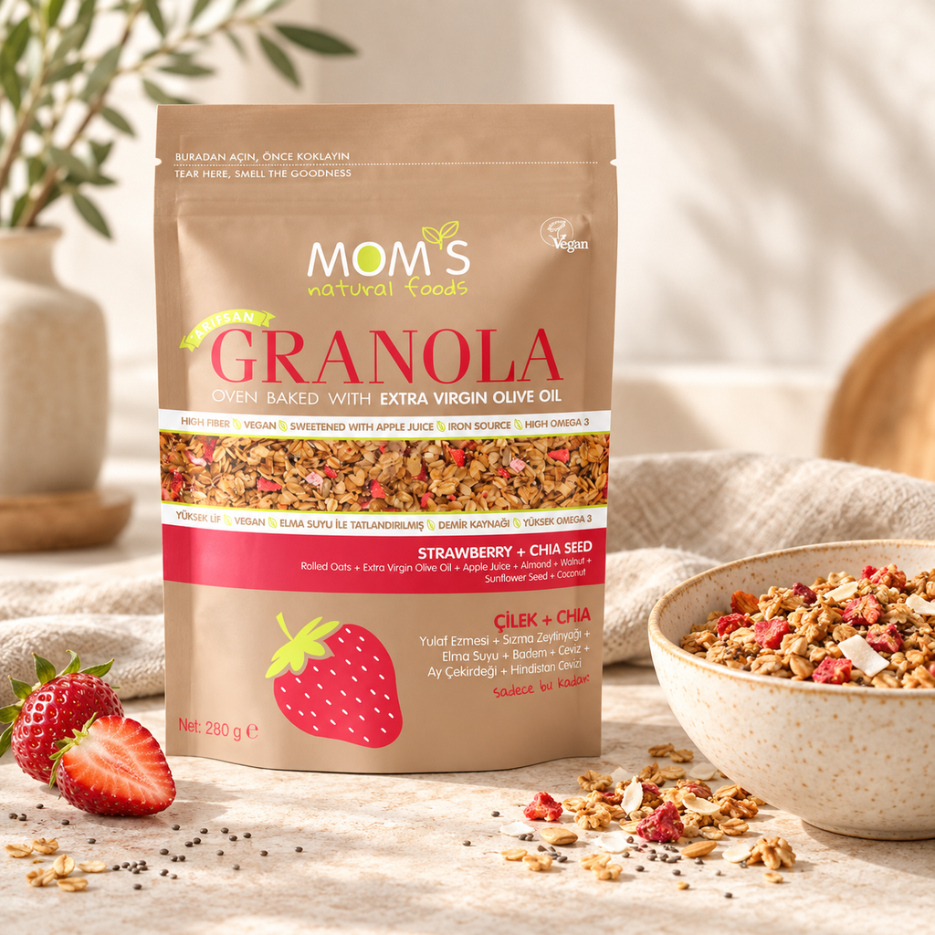 MOM'S Granola 280 g Çilek ve Chia – sunum önerisi