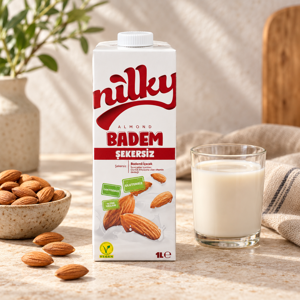 NILKY Şeker İlavesiz Badem Sütü 1 L – sunum önerisi