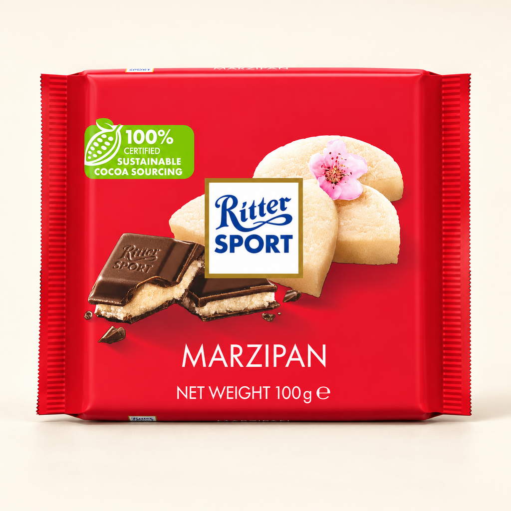 RITTER SPORT Marzipan Çikolata 100 g – stüdyo çekimi