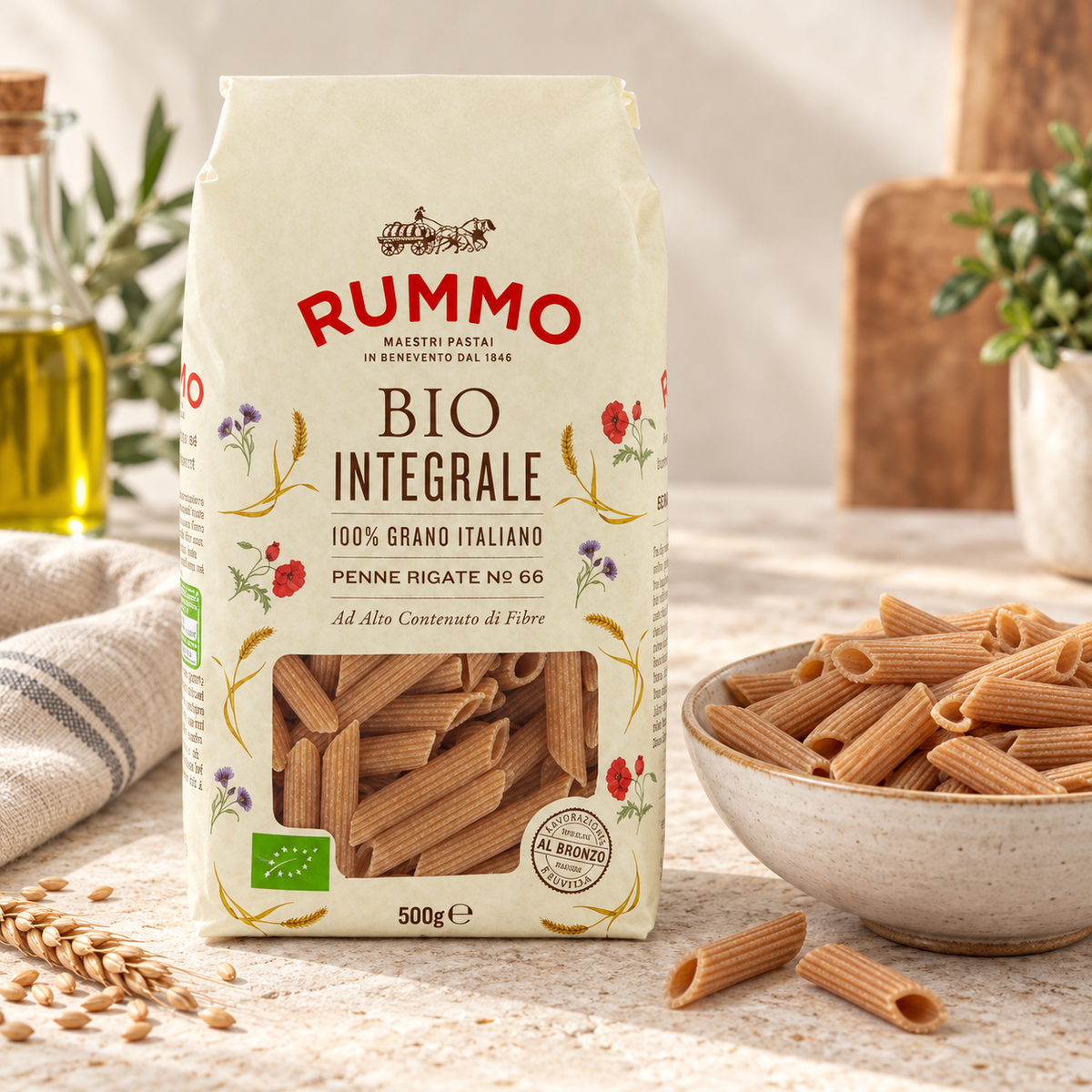 RUMMO Organik Tam Buğday Penne (Kalem Makarna) 500 g – sunum önerisi