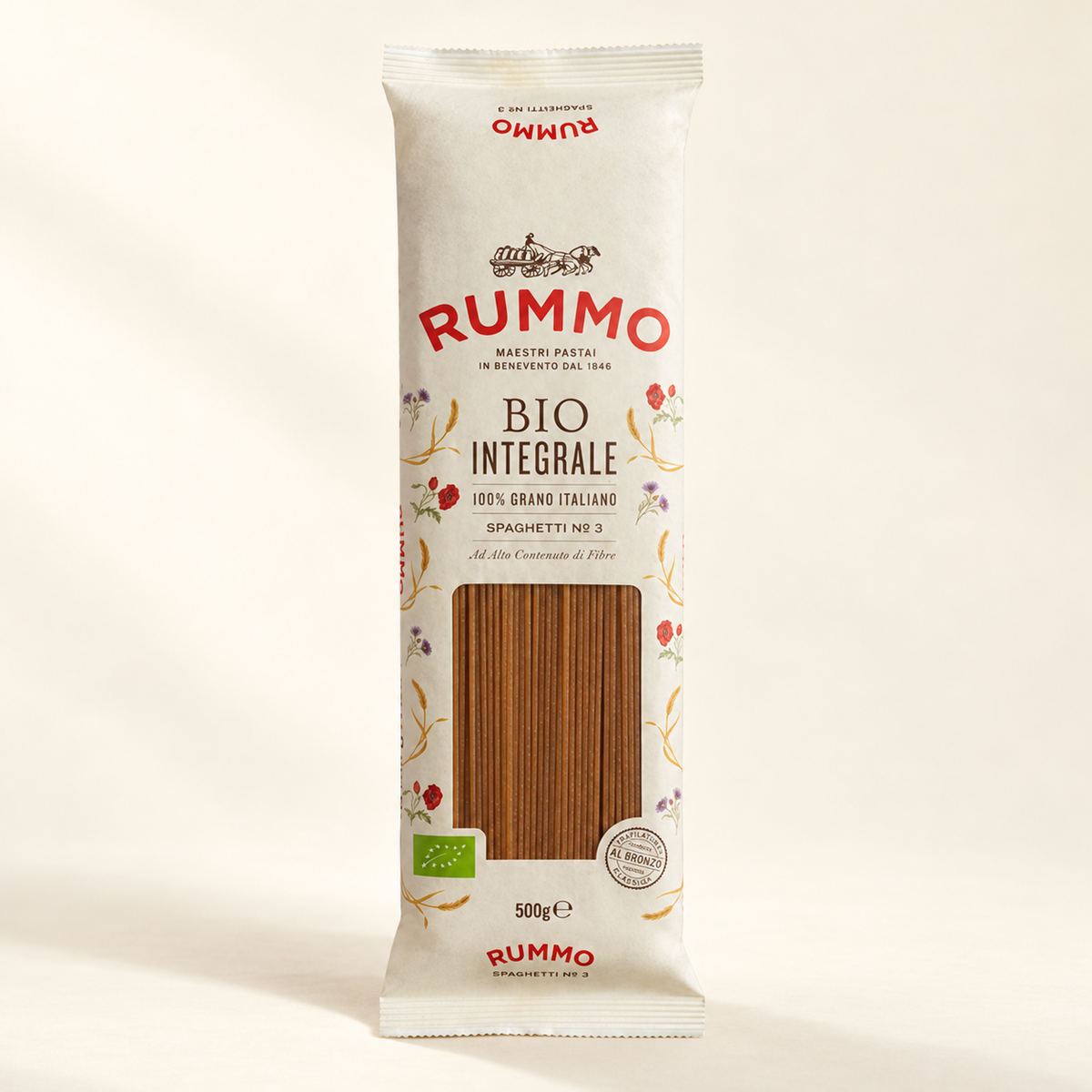 Rummo Organik Tam Buğday Spagetti Makarna 500 g – stüdyo çekimi