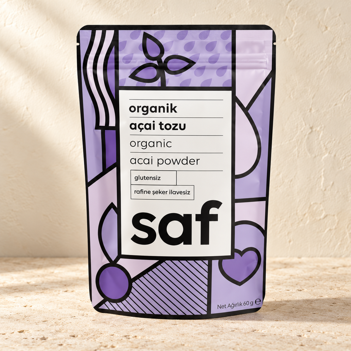 SAF Organik Acai Tozu 60 g, krem zeminde ürün fotoğrafı