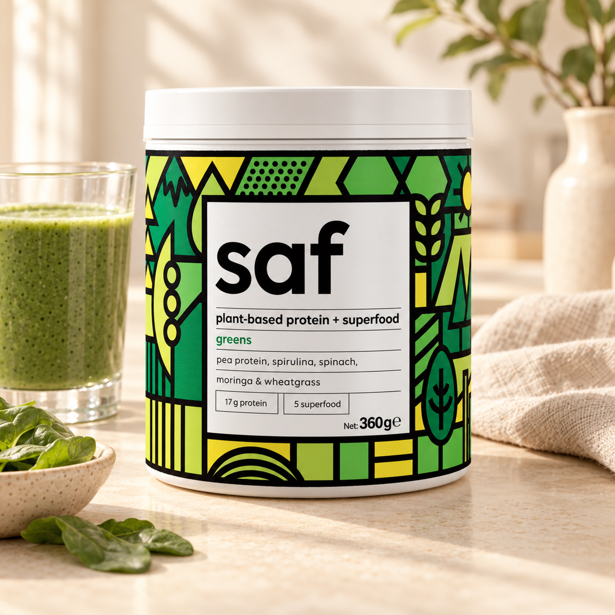 SAF Protein Superfood Greens Mix 360 g – sunum önerisi