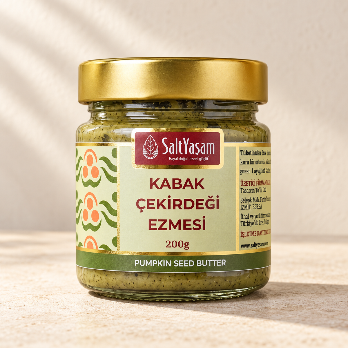 Salt Yaşam Kabak Çekirdeği Ezmesi 200 g, krem zeminde kavanoz fotoğrafı