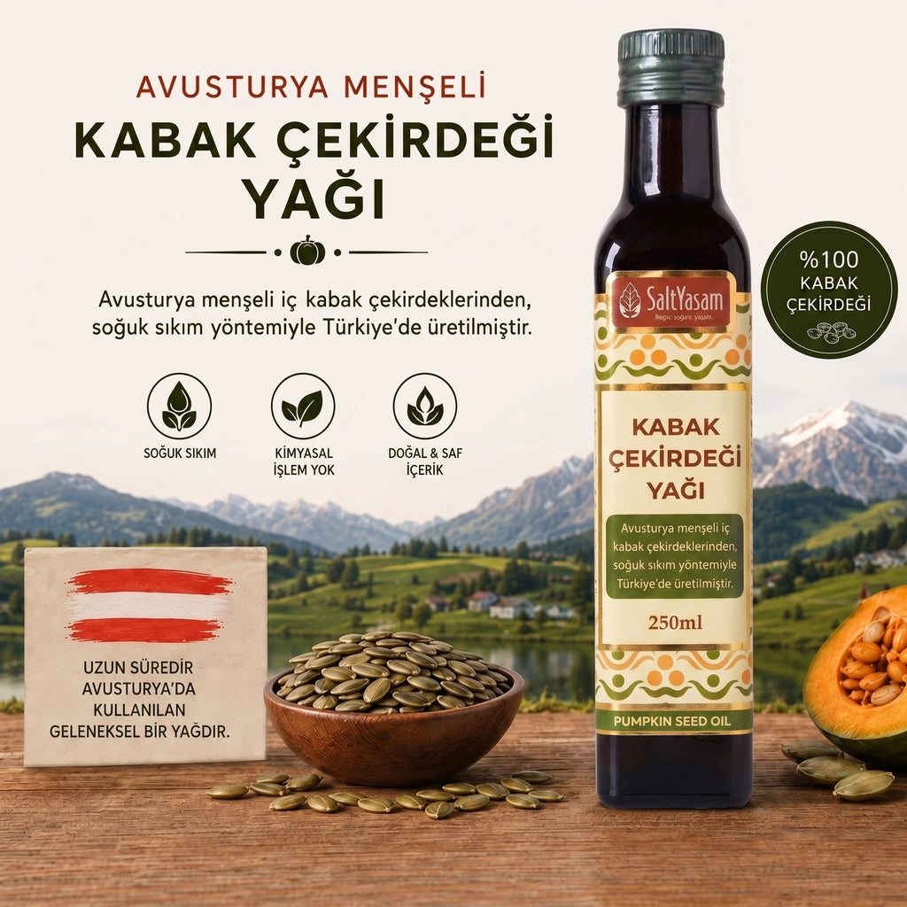 SALT YAŞAM Soğuk Sıkım %100 Kabak Çekirdeği Yağı 250ml (Avusturya Menşeli Çekirdek)