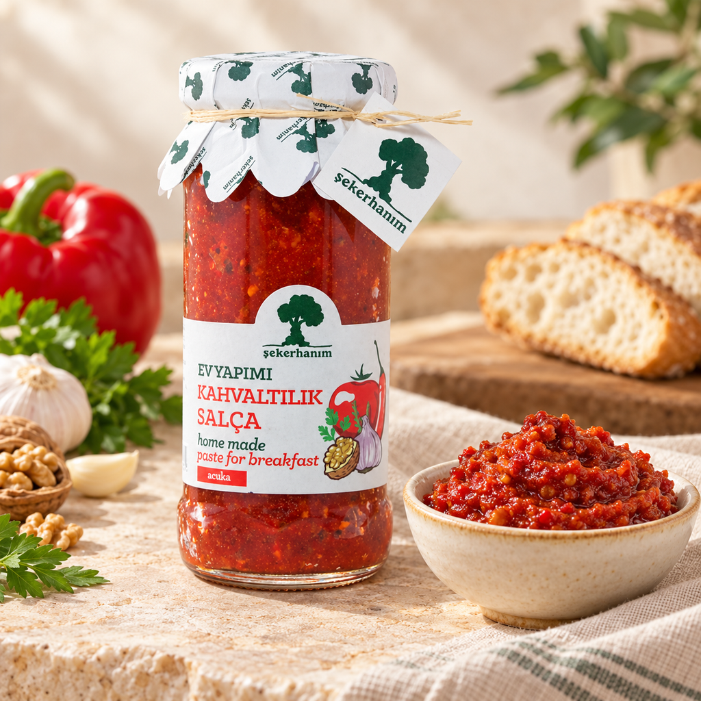ŞEKERHANIM Kahvaltılık Salça Acuka 250 g – sunum önerisi