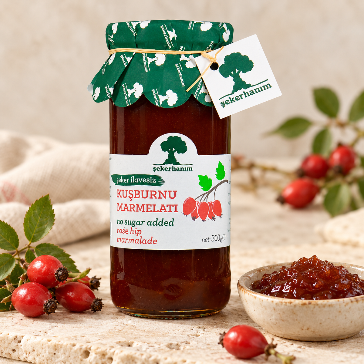 ŞEKERHANIM Şeker İlavesiz Kuşburnu Marmeladı 290 g – sunum önerisi