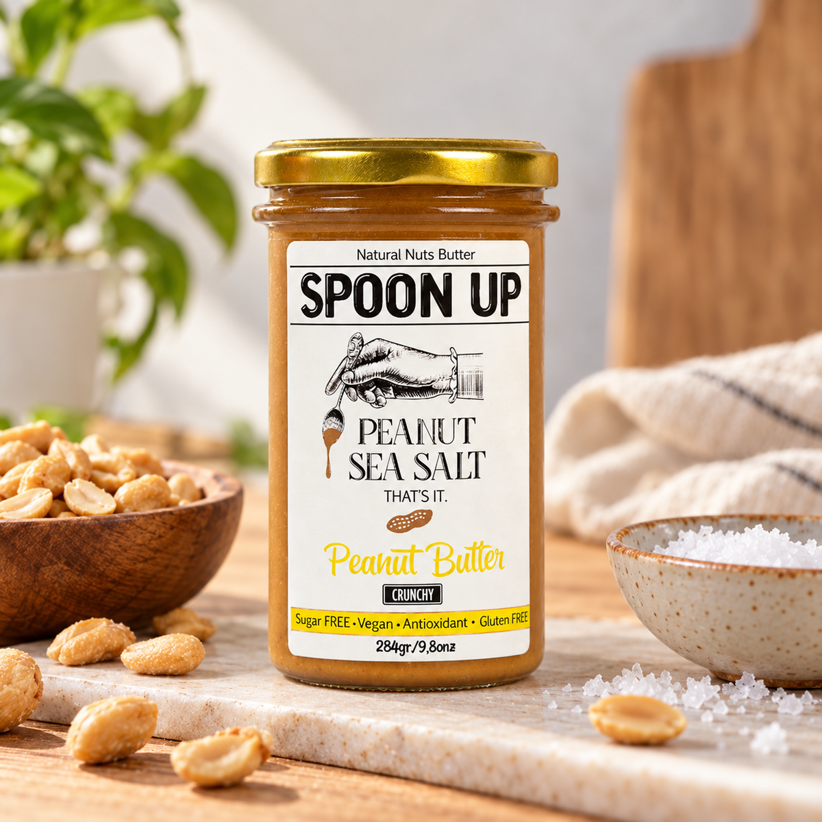 SPOONUP NUTS Deniz Tuzlu Fıstık Ezmesi 284 g Crunchy – sunum önerisi