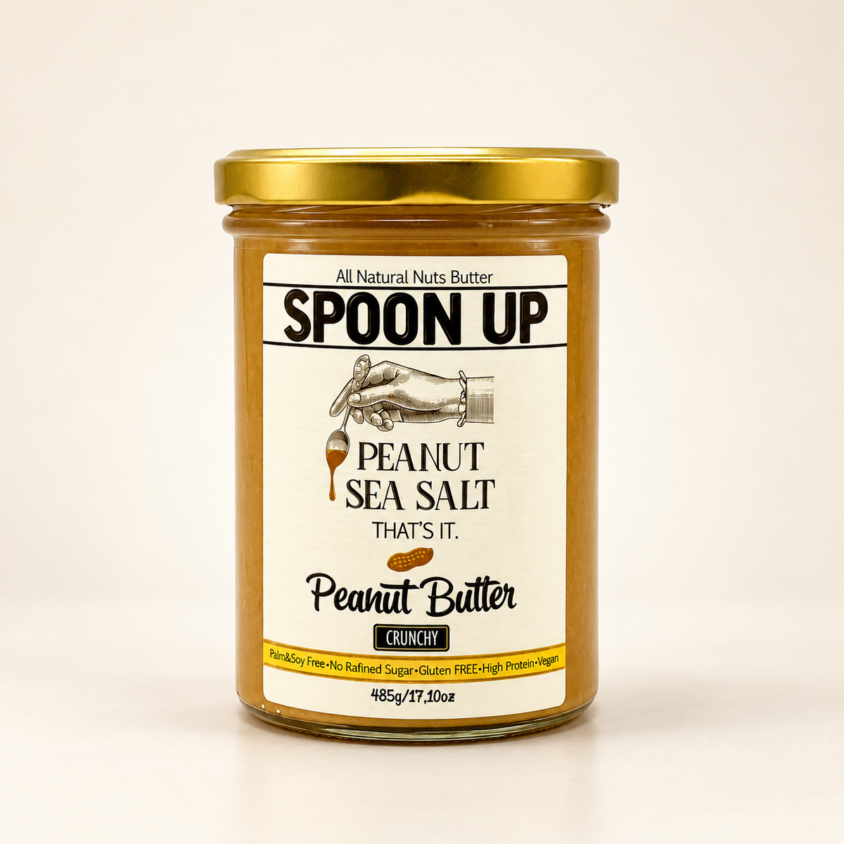SPOONUP NUTS Deniz Tuzlu Fıstık Ezmesi 485 g Crunchy – stüdyo çekimi