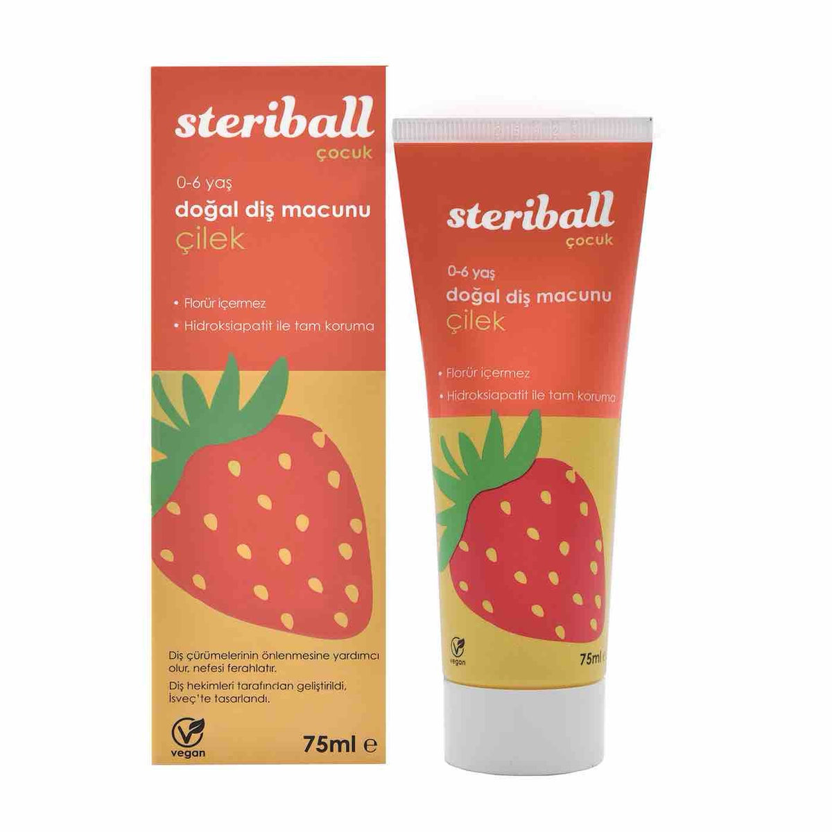 STERIBALL Çocuk Doğal Diş Macunu Çilek 75 ml