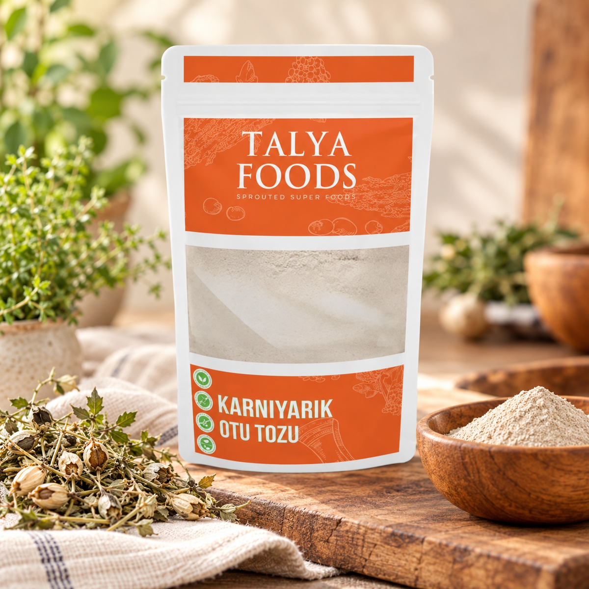 TALYA FOODS Karnıyarık Otu Tozu 200g – sunum önerisi