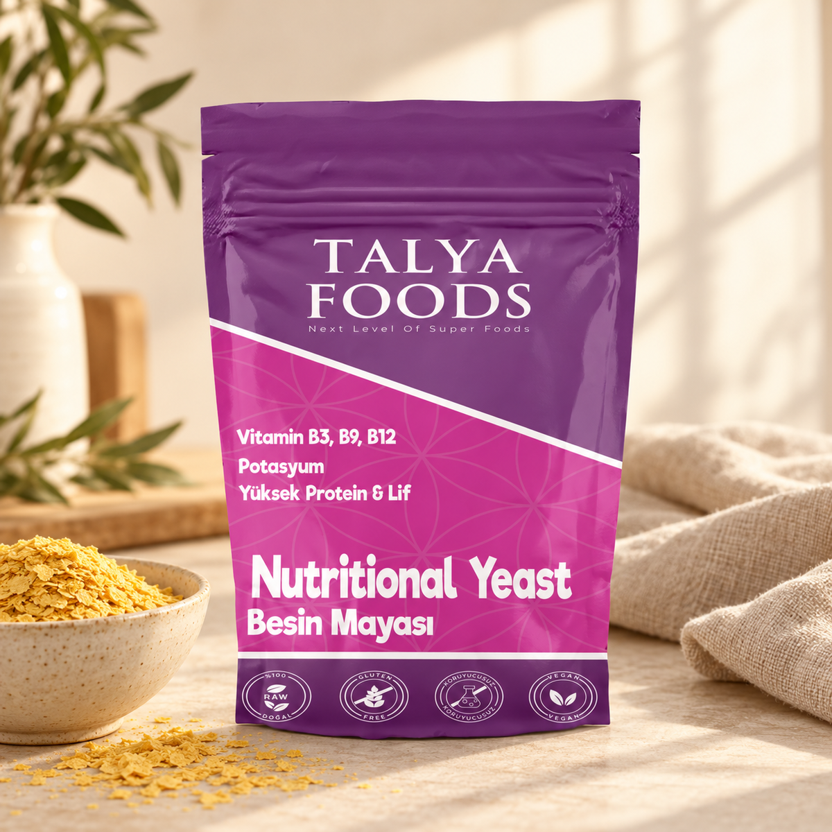 TALYA FOODS Nutritional Yeast Besin Mayası 100 g – sunum önerisi