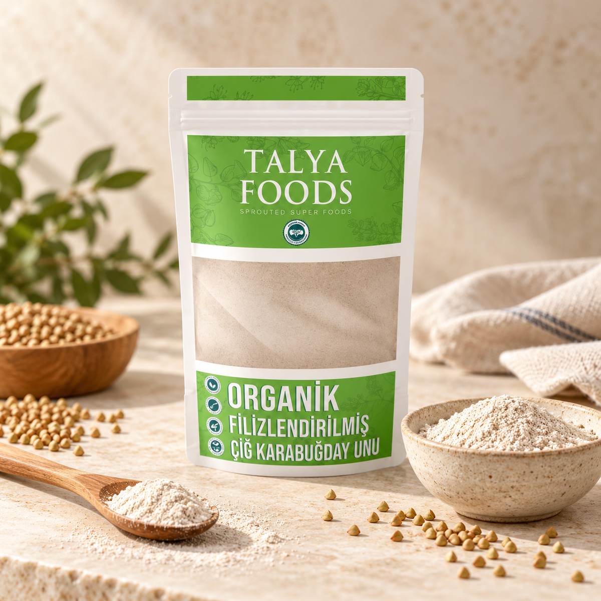 TALYA FOODS Organik Filizlendirilmiş Karabuğday Unu 500 g – sunum önerisi