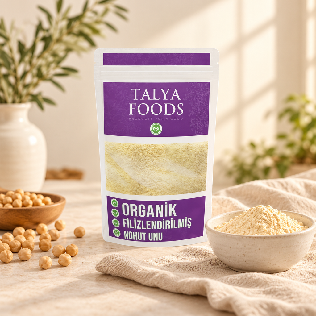 TALYA FOODS Organik Filizlendirilmiş Nohut Unu 500 g – sunum önerisi